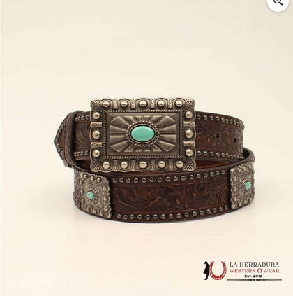 CINTURÓN ARIAT PARA MUJER MARRÓN CON HEBILLA TURQUESA - A1530902