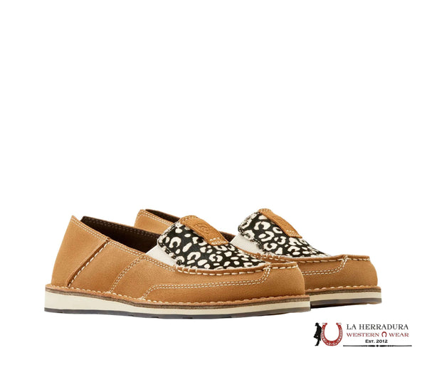 ARIAT WOMENS CRUISER DARK TAN SUEDE CREAM CHEETAH HAIR ON- 10050956