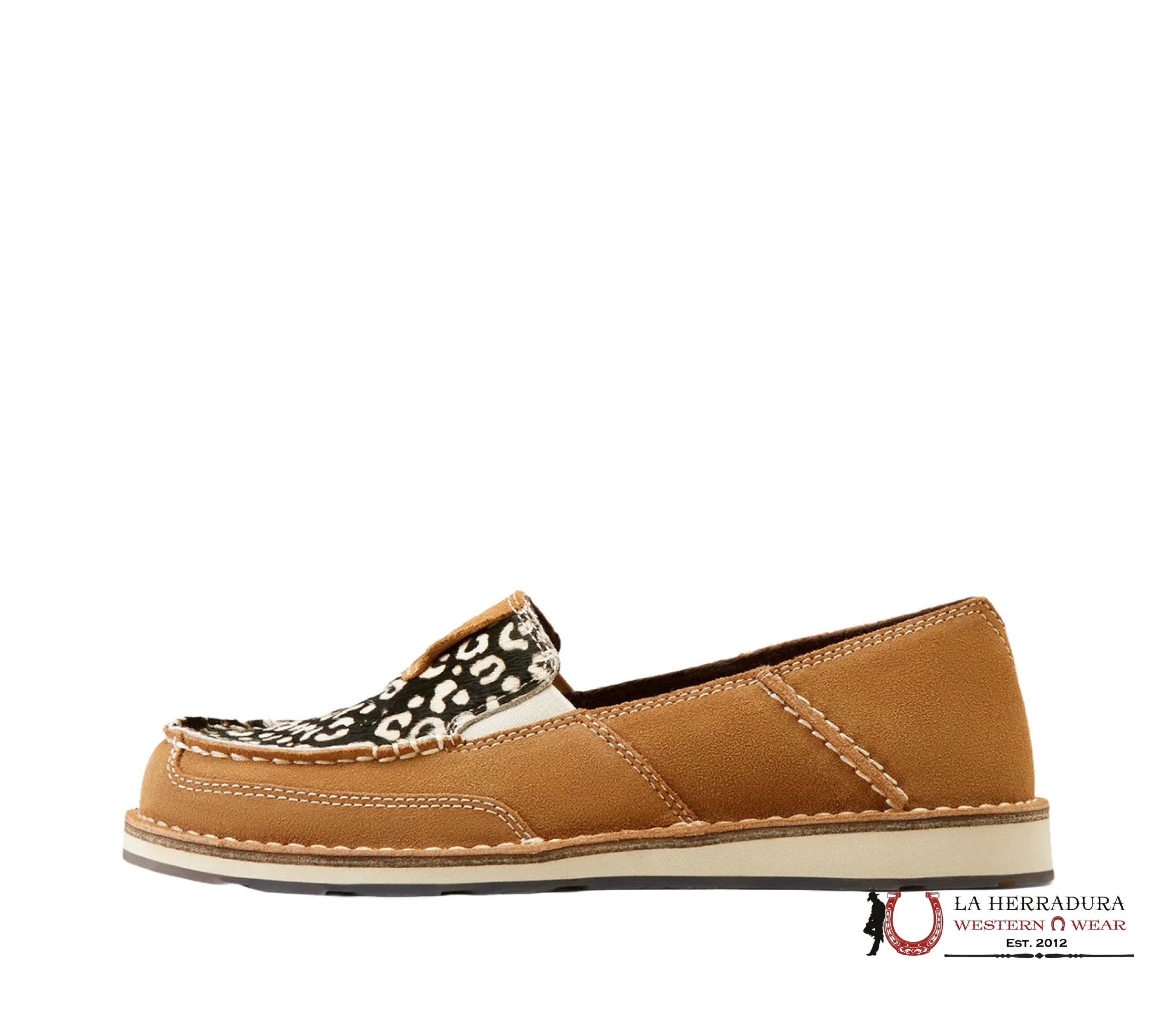 ARIAT WOMENS CRUISER DARK TAN SUEDE CREAM CHEETAH HAIR ON- 0956 ZAPATOS MUJERES