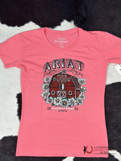 ARIAT WOMENS FLORAL FARM CORAL HEATHER SHORT SLEEVE T-SHIRT 10051774
