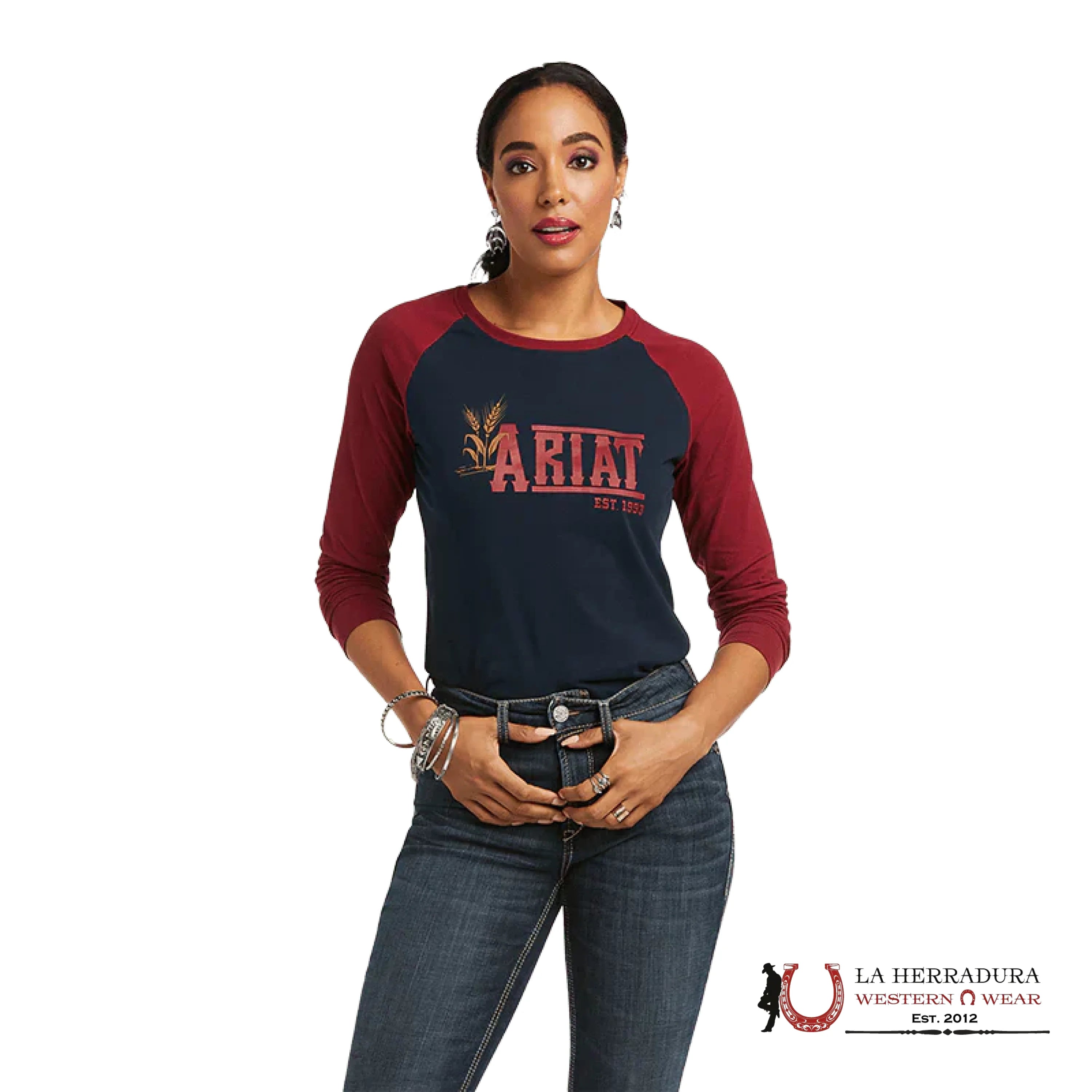 ARIAT WOMENS REAL GRPAHIC DARK SAPPHIRE LONG SLEEVE T-SHIRT 10038062 ROPA MUJERES