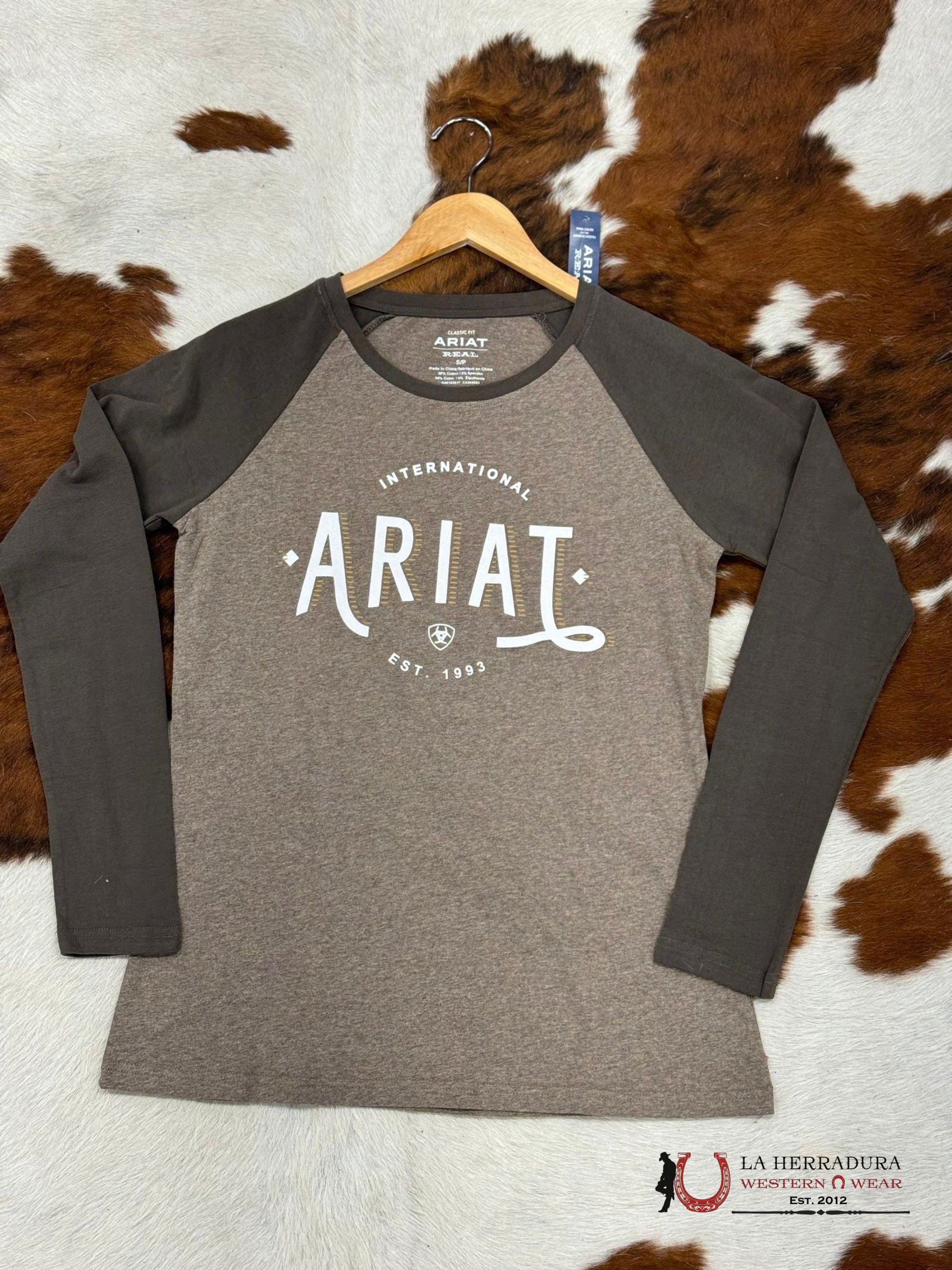 Ariat Womens Real Loop Heather Banyan Bark Long Sleeve T-Shirt Ropa Mujeres