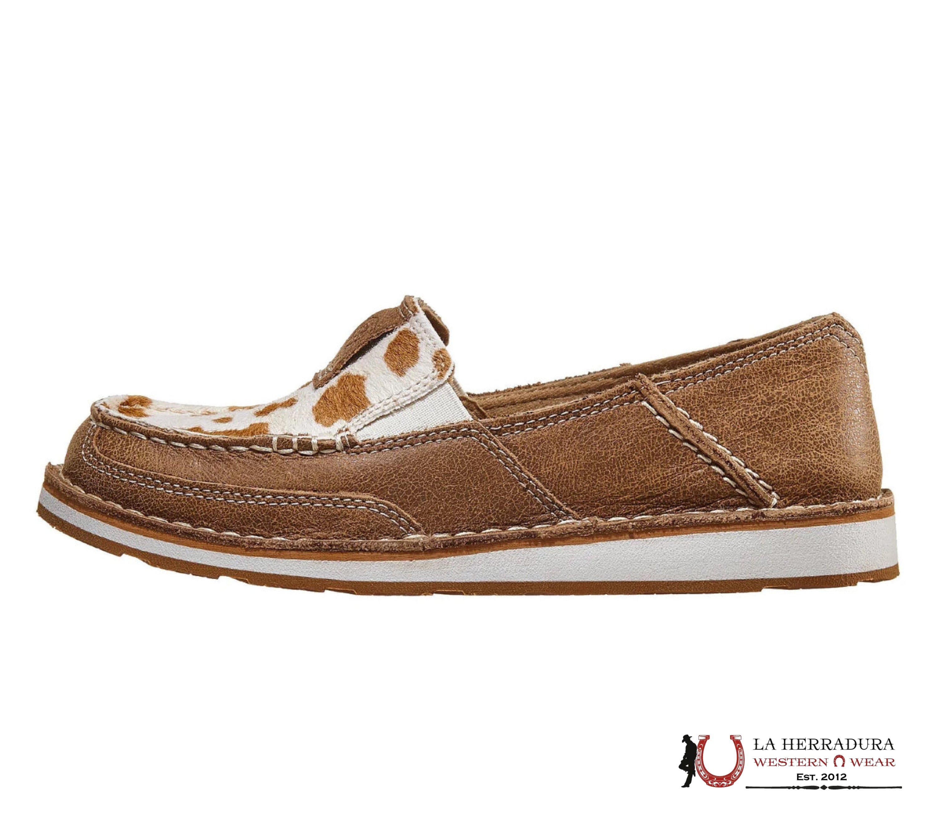 ARIAT WOMENS SLIP ON CRUISER ADOBE / TAN AND WHITE HAIR ON - 4532 ZAPATOS MUJERES