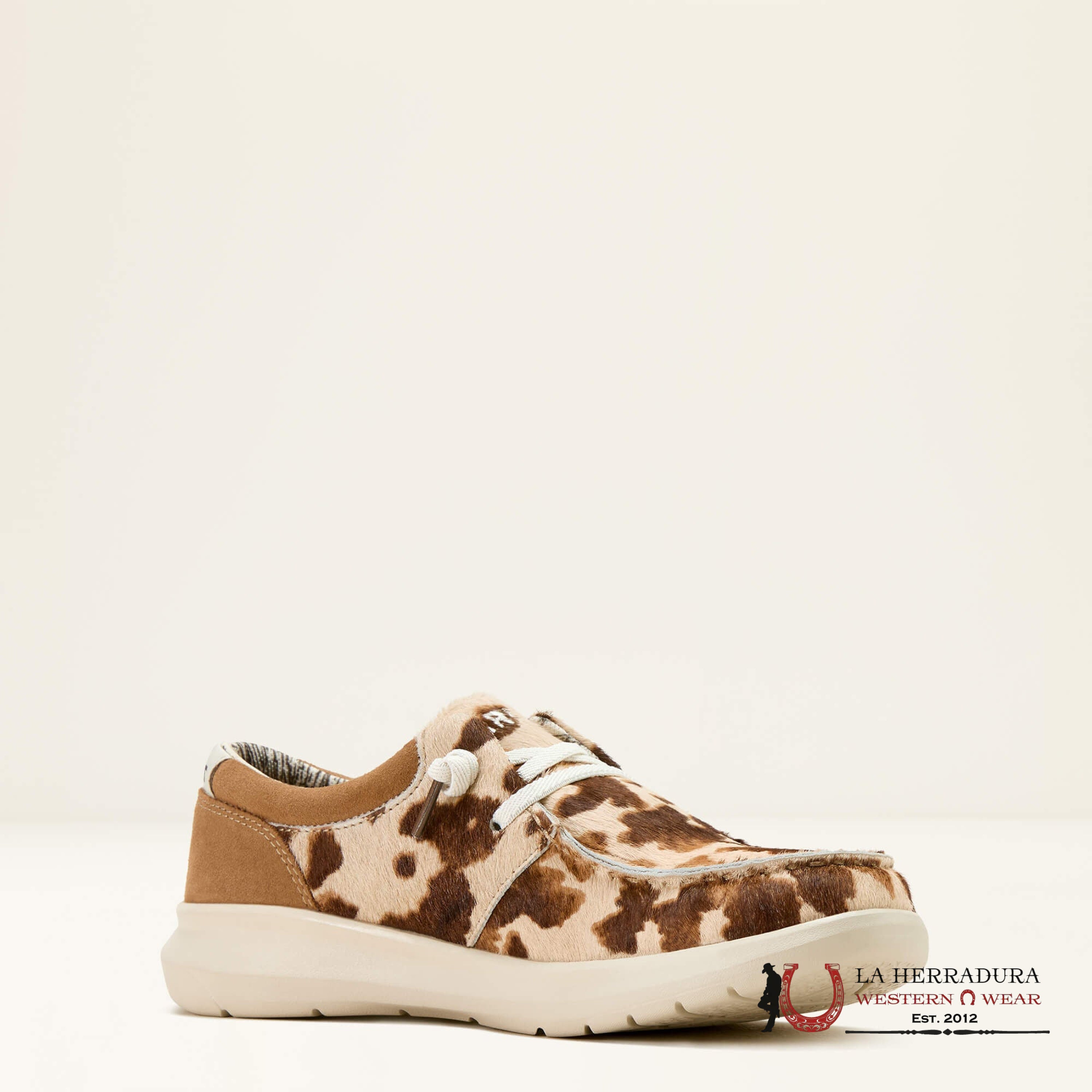 ARIAT WOMENS SLIP ON HILO TAN AND WHITE BUNDLE HAIR ON/DARK TAN SUEDE ZAPATOS MUJERES