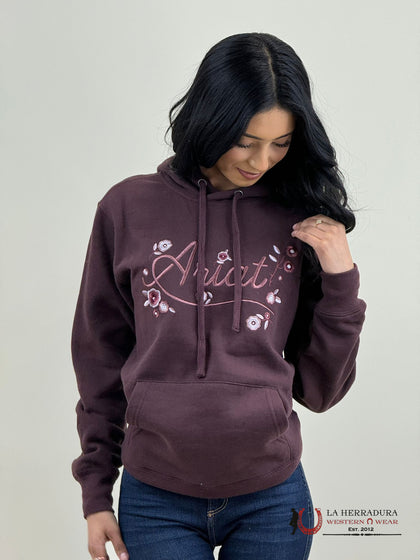 ARIAT WOMENS STORIES CLOVE BROWN W/ FLOWERS  HOODIE-4069