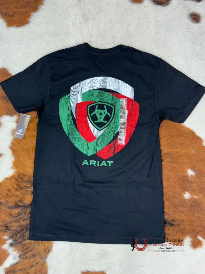 Ariat Wooden Badges Mexico Colors Short Sleeve Black T-Shirt Ropa Hombres