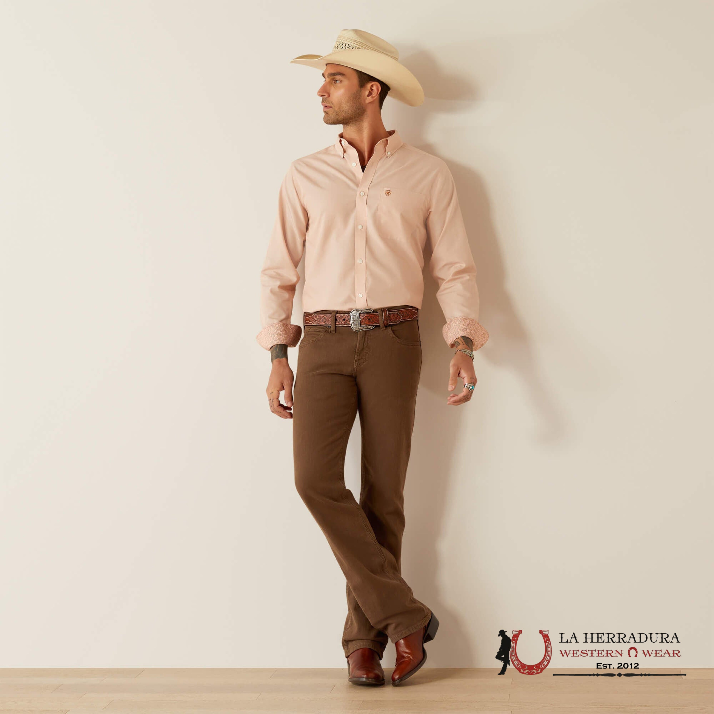 Ariat Wrinkle Free Fitted Long Sleeve Shirt Light Brown - 4660 Ropa Hombres