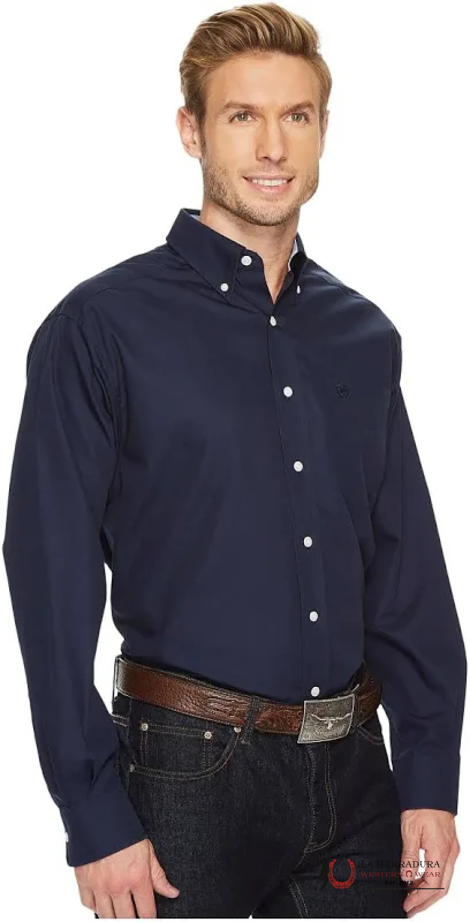 Ariat Wrinkle Free Solid Navy Blue Classic Long Sleeve Shirt Ropa Hombres