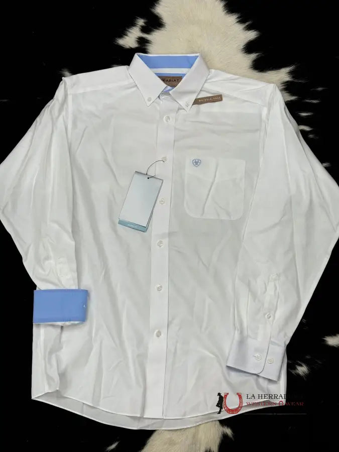 Ariat Wrinkle Free Solod White Long Sleeve Shirt Ropa Hombres