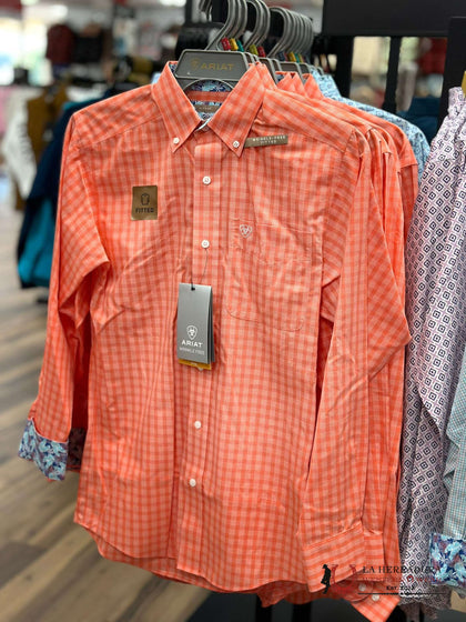 ARIAT WRINKLE FREE WINSTON FITTED LONG SLEEVE SHIRT FLAME CORAL - 10044857