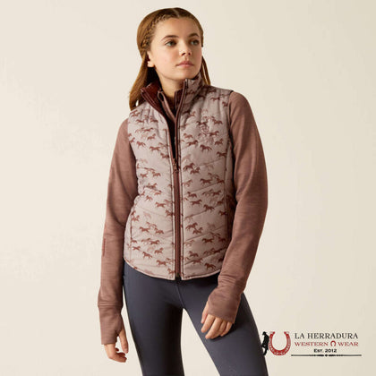 Chaleco reversible Ariat Youth Bella aislado para niñas con diseño de caballos dispersos - 10053411