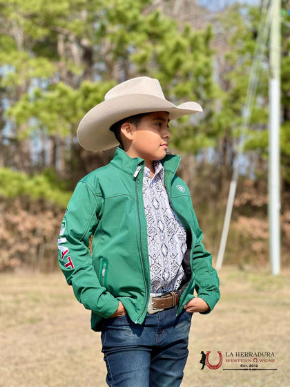 ARIAT YOUTH SOFT SHELL JACKET TEAM LOGO GREEN MEXICO 10039202