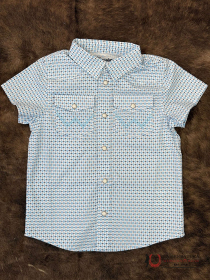 BABY WRANGLER White With Blue Short SLEEVE SHIRT - 5604