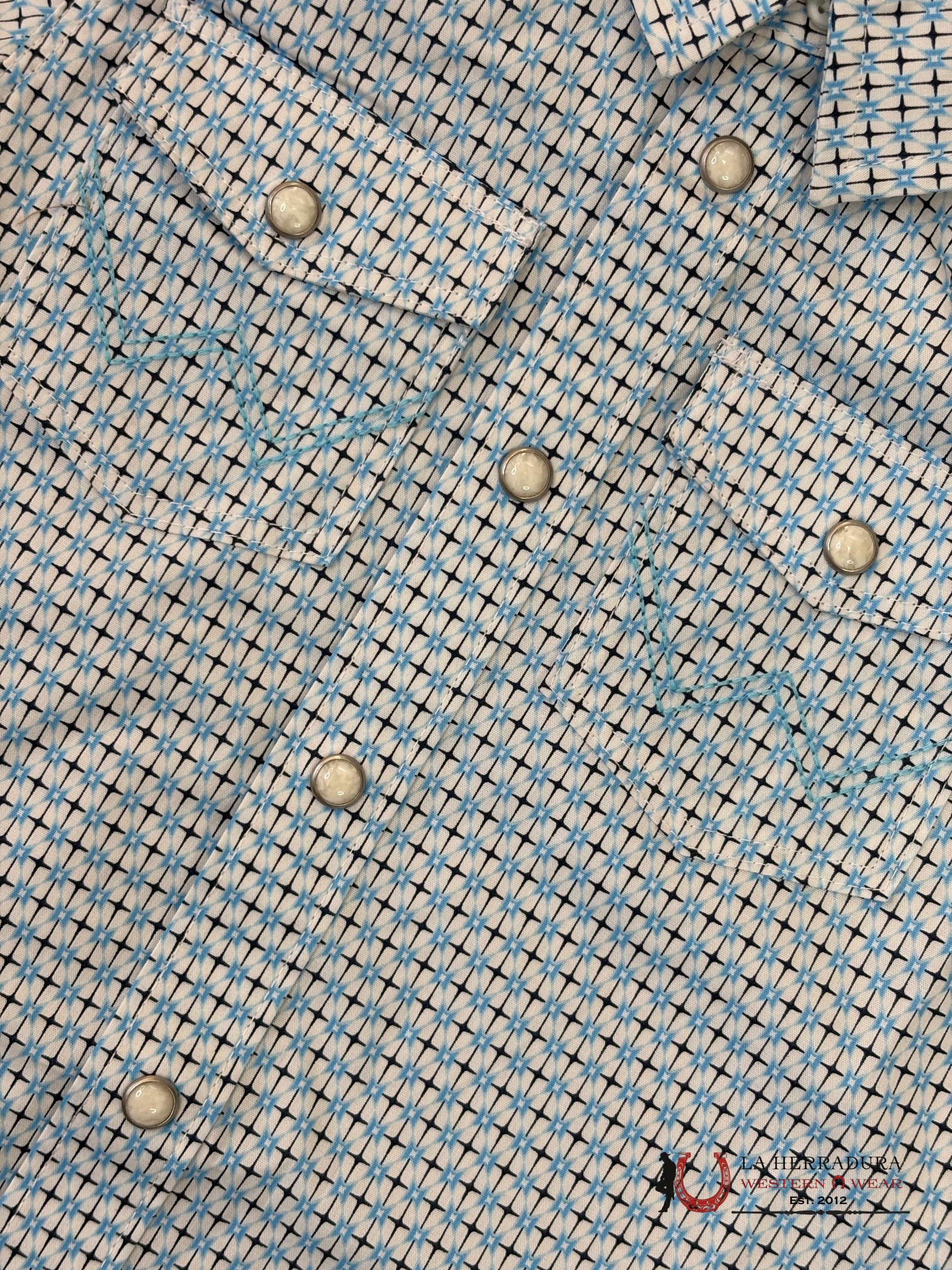 BABY WRANGLER White With Blue Short SLEEVE SHIRT - 5604 NIÑOS