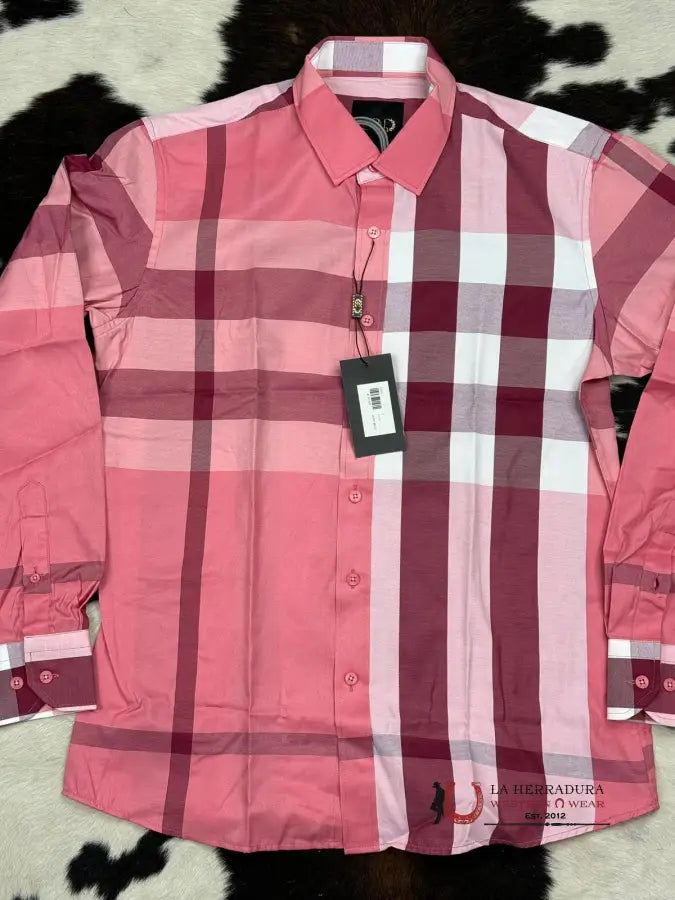 Barabas Pink Plaid Long Sleeve Shirt Ropa Hombres