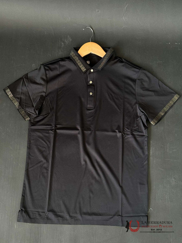 POLO BAROCCO NEGRO ORO MANGA CORTA