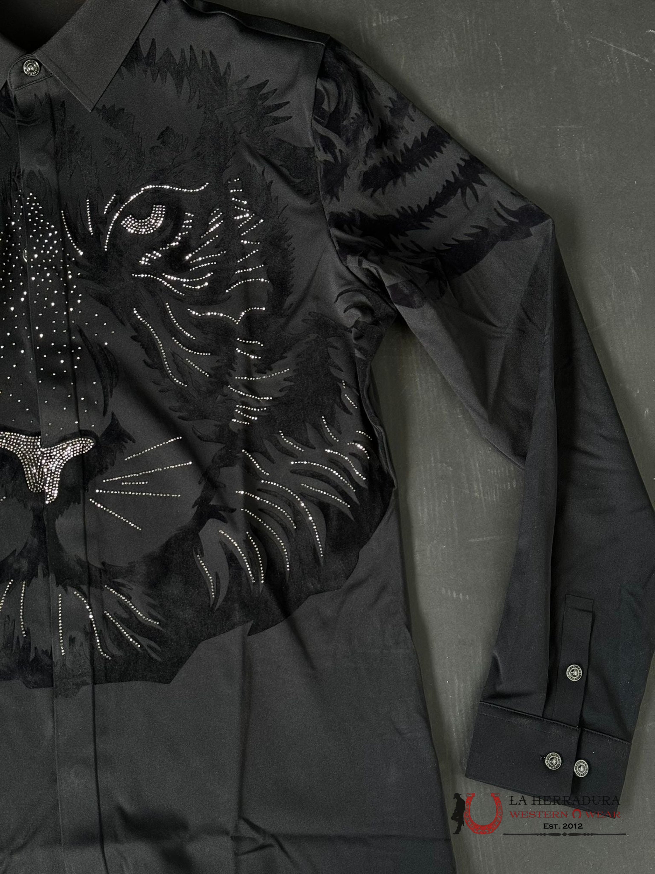 Barocco Black Silver Lion Long Sleeve Shirt Ropa Hombres