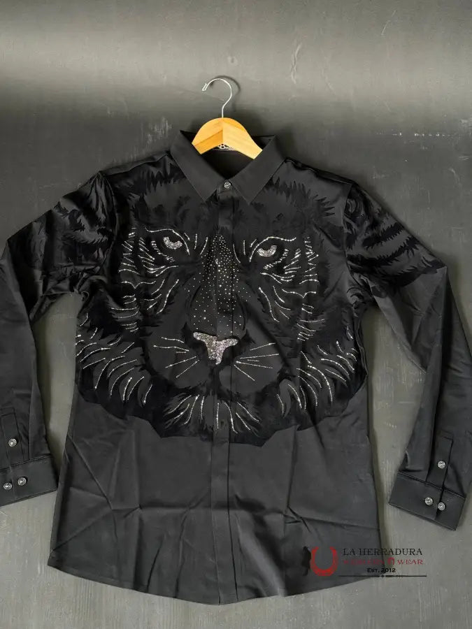 Barocco Black Silver Lion Long Sleeve Shirt Ropa Hombres