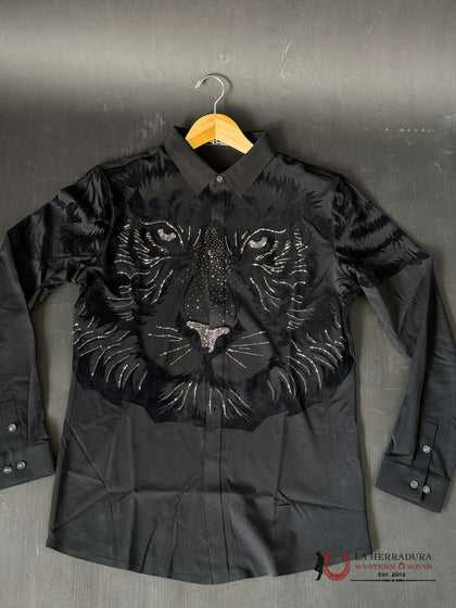BAROCCO BLACK & SILVER LION LONG SLEEVE SHIRT - B316