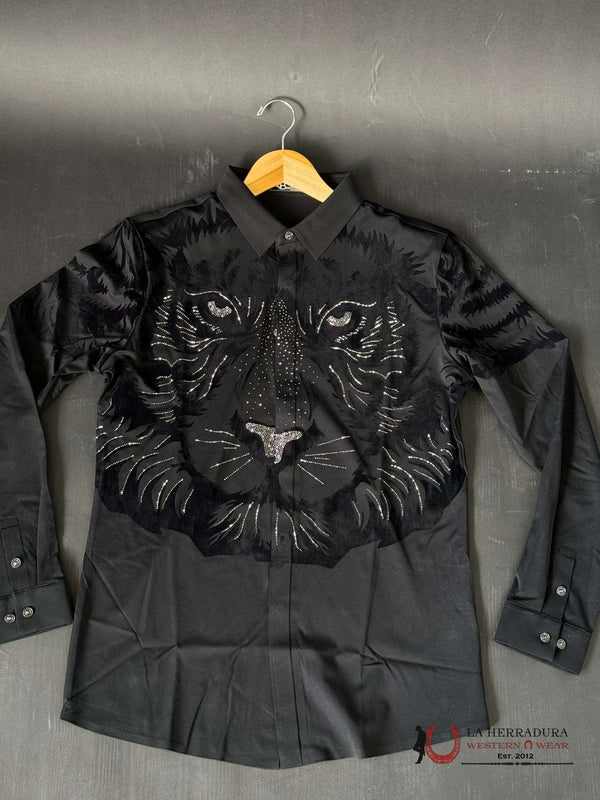 CAMISA DE MANGA LARGA DE LEÓN NEGRO Y PLATA BAROCCO
