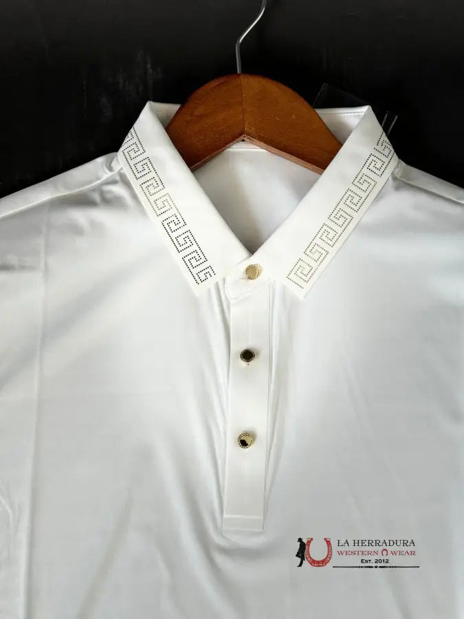 Barocco White Gold Short Sleeve Shirt Ropa Hombres