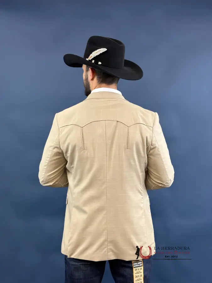 Beige Smooth Liso Tela Rancher Blazer- Blz10124 Ropa Hombres