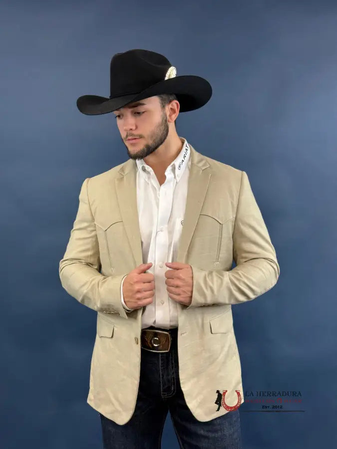 Beige Smooth Liso Tela Rancher Blazer- Blz10124 Ropa Hombres