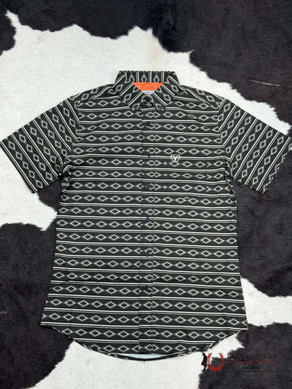 BLACK AZTEC SHORT SLEEVE SHIRT BLACK TAUPE
