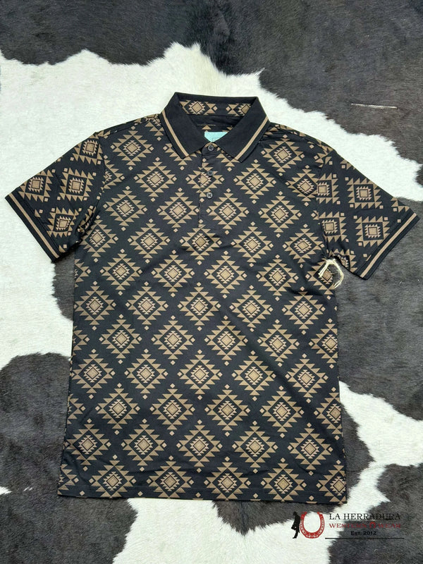 CAMISA POLO AZTECA DE MANGA CORTA NEGRA / MARRÓN NEGRA