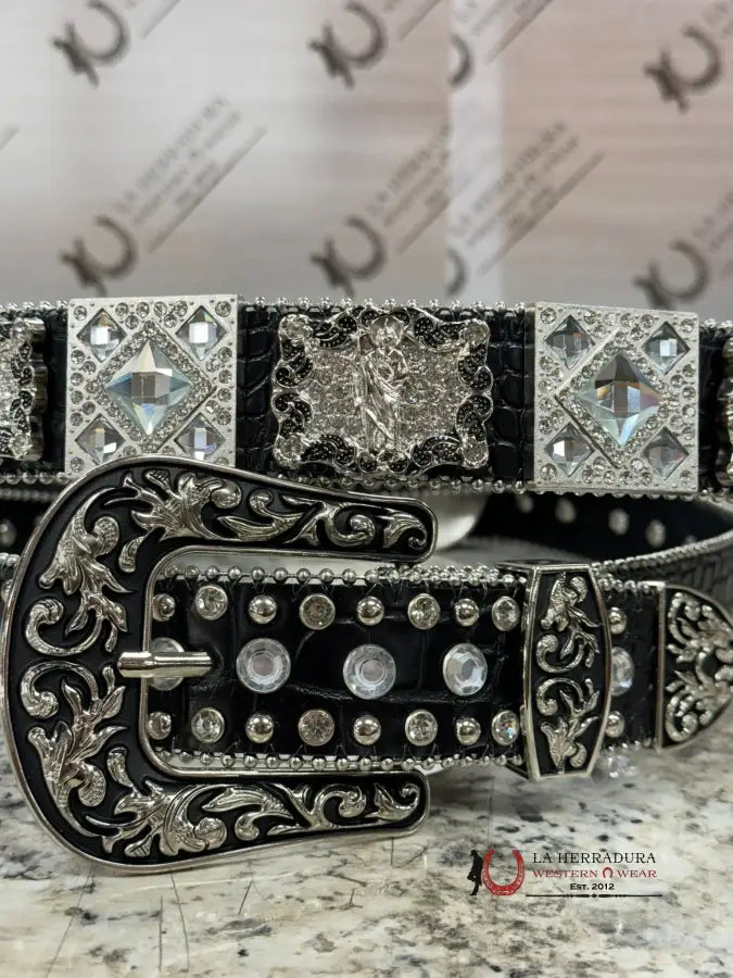 Black Exotic Clear Bling Belt Cinturones Hombres