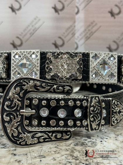 BLACK EXOTIC CLEAR BLING BELT