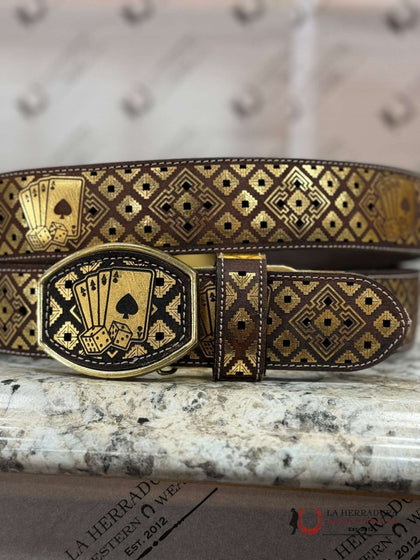 BLACK & GOLD CARDS 2IN BELT