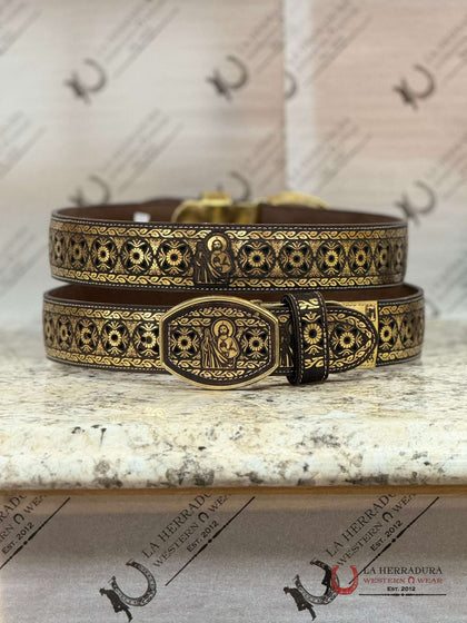 BLACK & GOLD DETAIL GREEN SAN JUDAS 2IN BELT