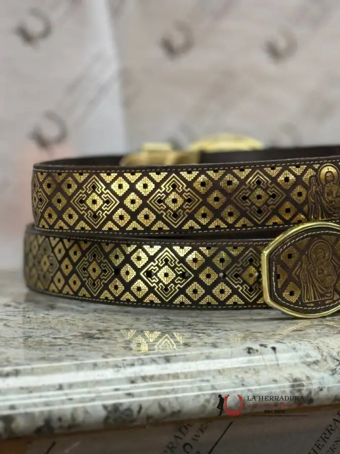 Black & Gold San Judas 2In Belt Cinturones Hombres