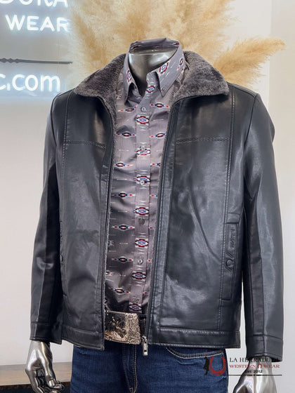 Chaqueta de cuero negro con pelo en el interior MP-110279