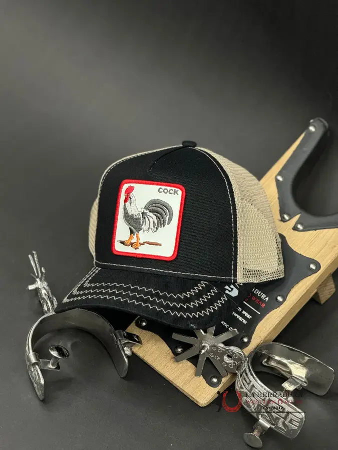 Black Lined Cock Patch Cap Caps Mens Gorras Hombres