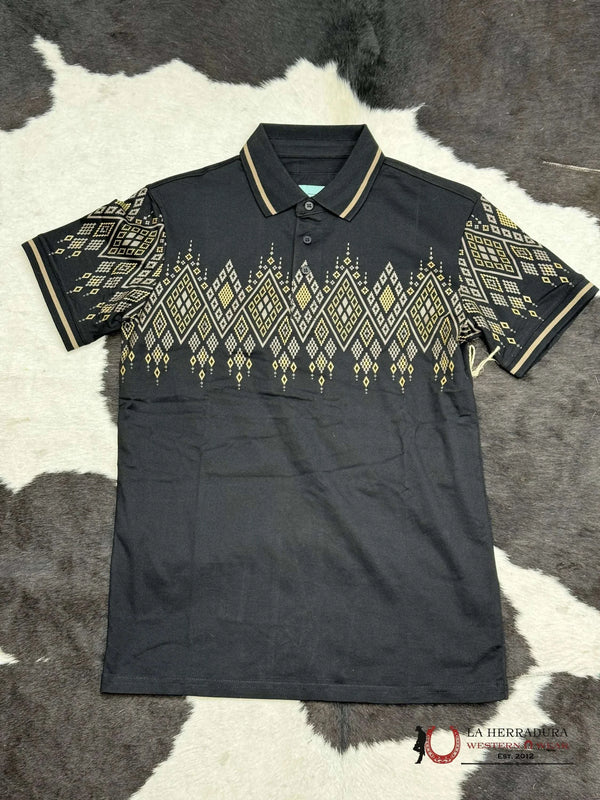 POLO NEGRO AZTECA CAMISA AMARILLA MANGA CORTA