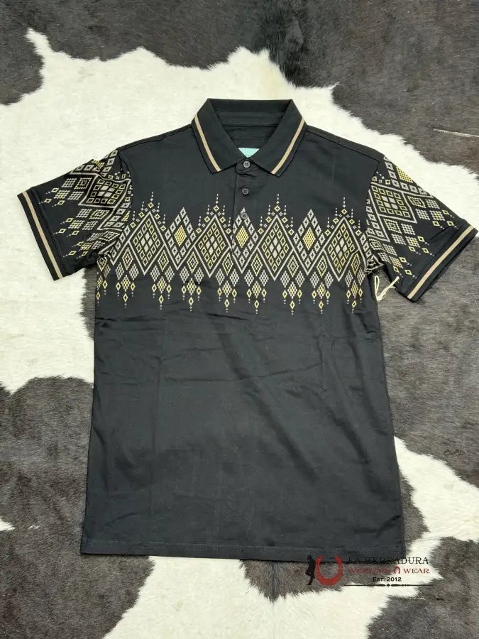 Black Polo Aztec Short Sleeve Shirt Yellow Ropa Hombres