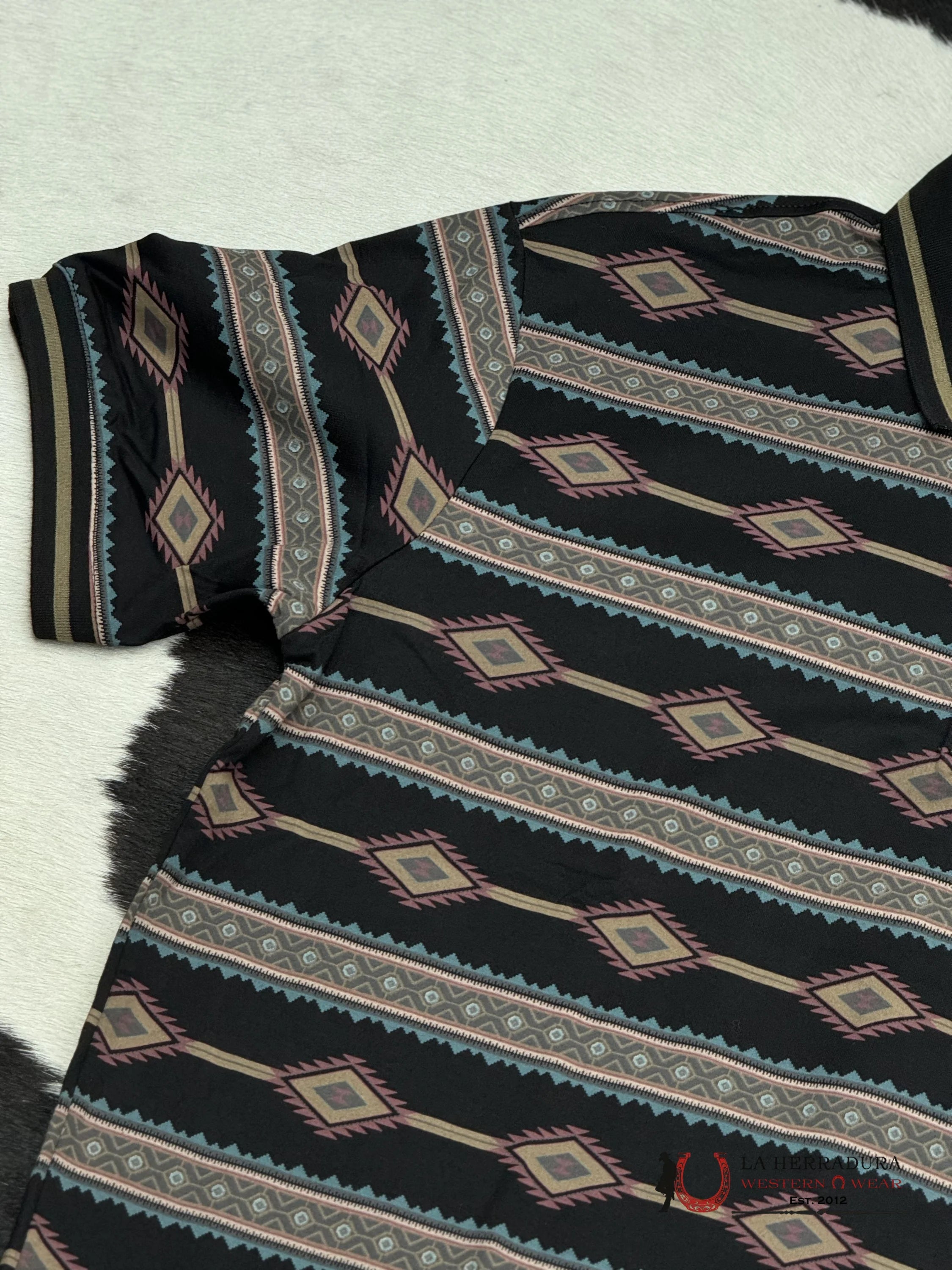 Black Red Polo Aztec Short Sleeve Shirt Vino Ropa Hombres