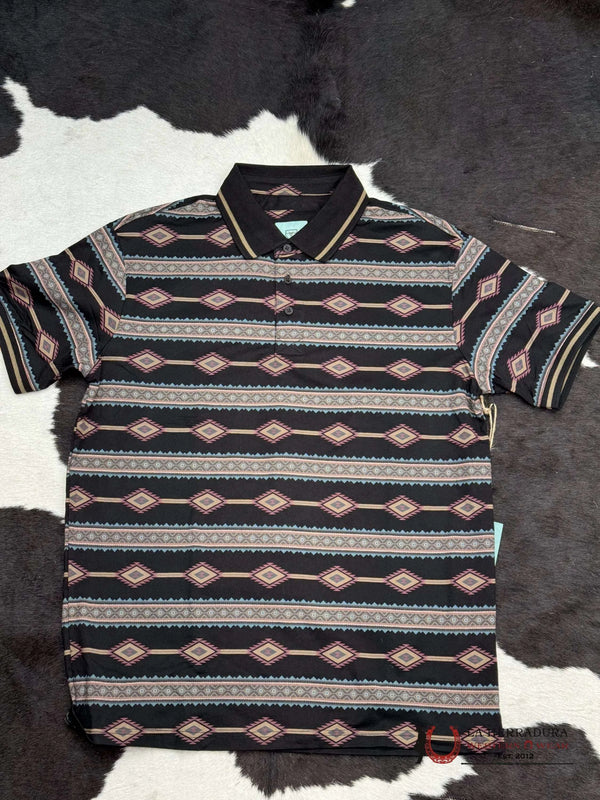 CAMISA POLO AZTECA DE MANGA CORTA NEGRO ROJO VINO