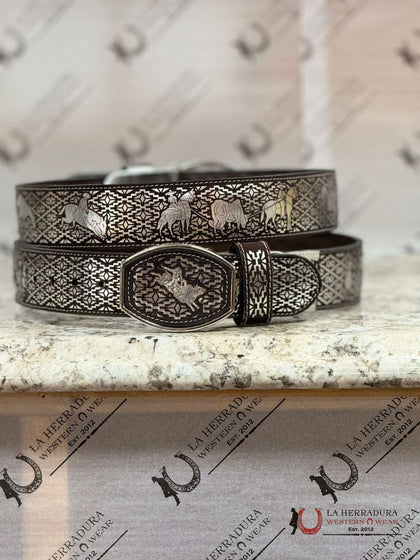BLACK & SILVER BULL RIDER 2 IN BELT