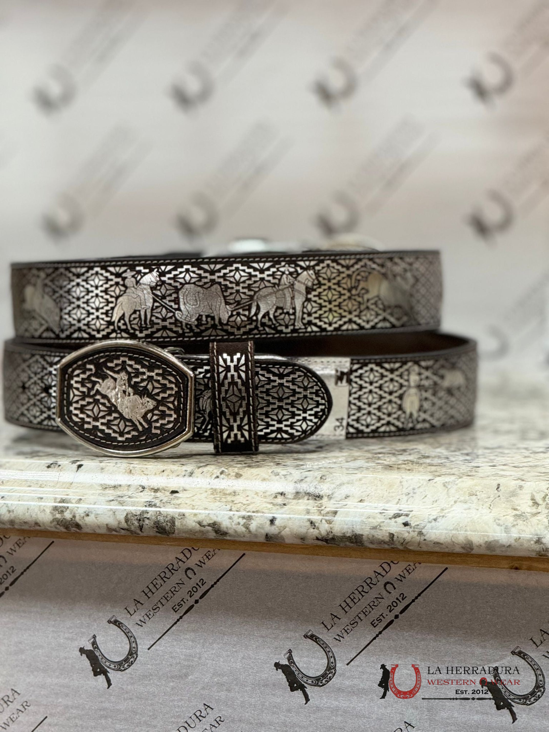 Black & Silver Bull Rider 2 In Belt Cinturones Hombres