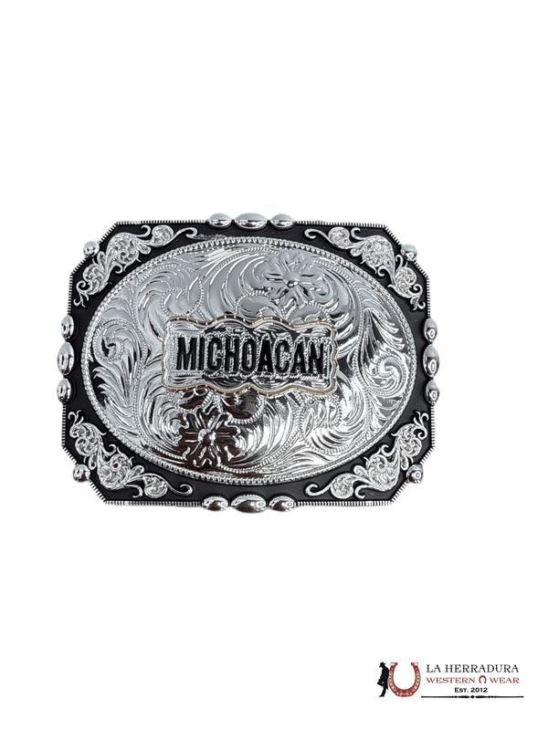 HEBILLA NEGRA Y PLATEADA DEL ESTADO DE MICHOACÁN 13