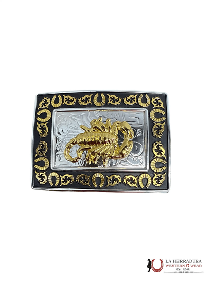 BLACK & SILVER WITH GOLD ALACRAN & HORESHOE SQUARE BUCKLE 17