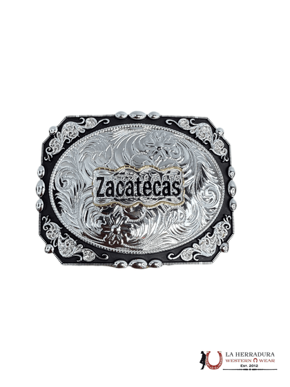BLACK & SILVER ZACATECAS STATE SEMI SQUARE BUCKLE 17