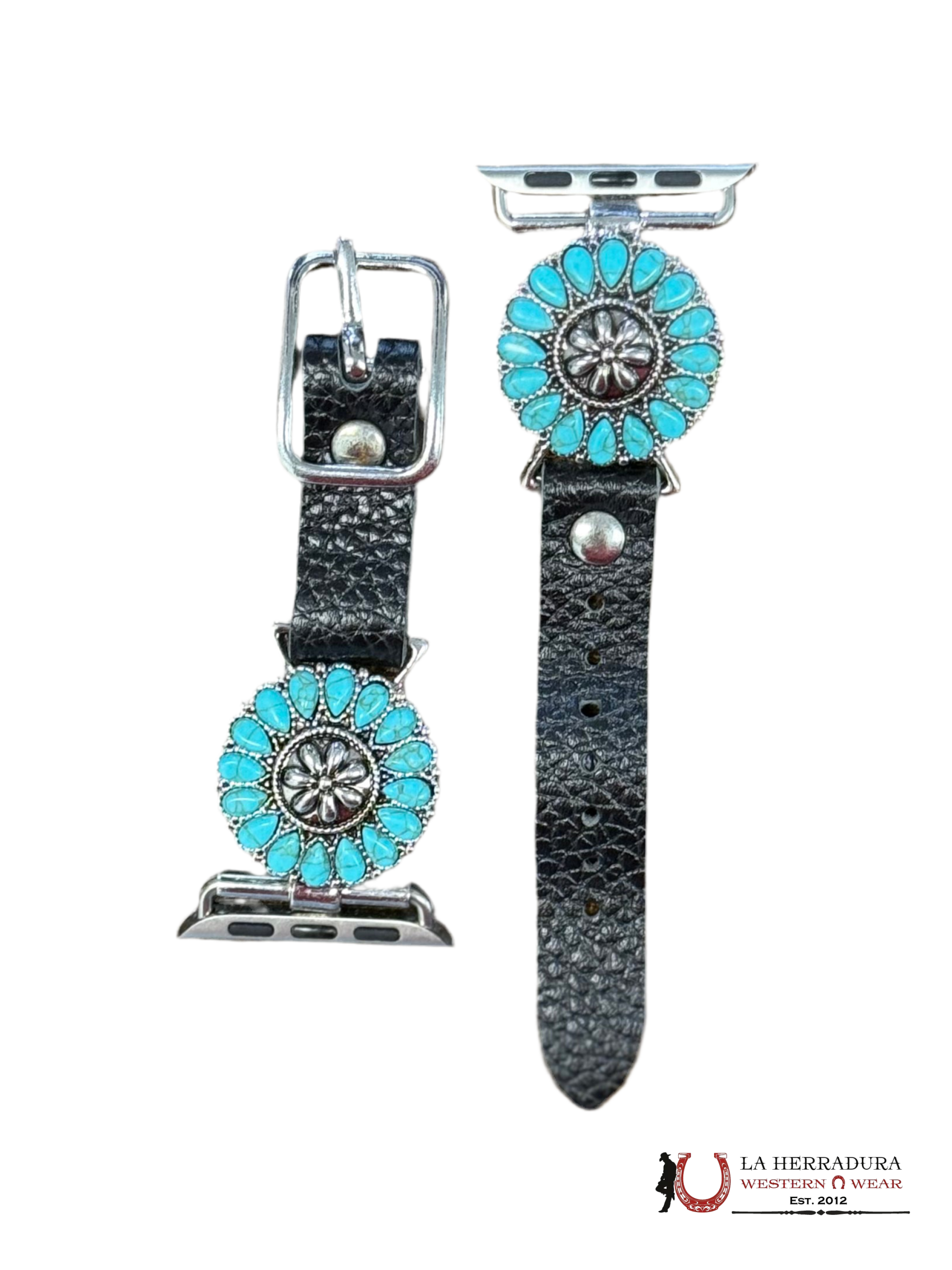 Black watch strap with blue flowers WB1535ADBLK
