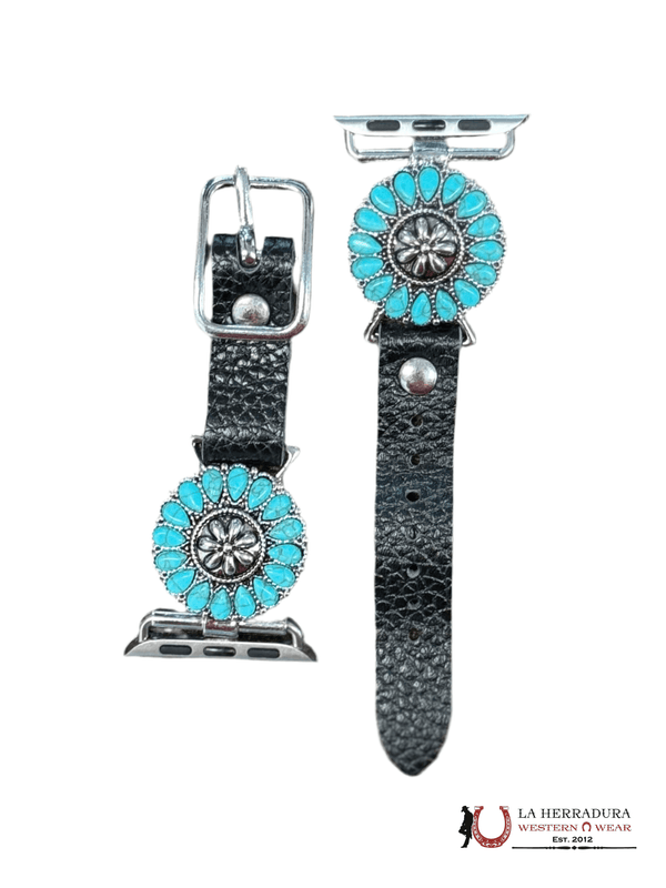 Correa de reloj negra con flores azules WB1535ADBLK