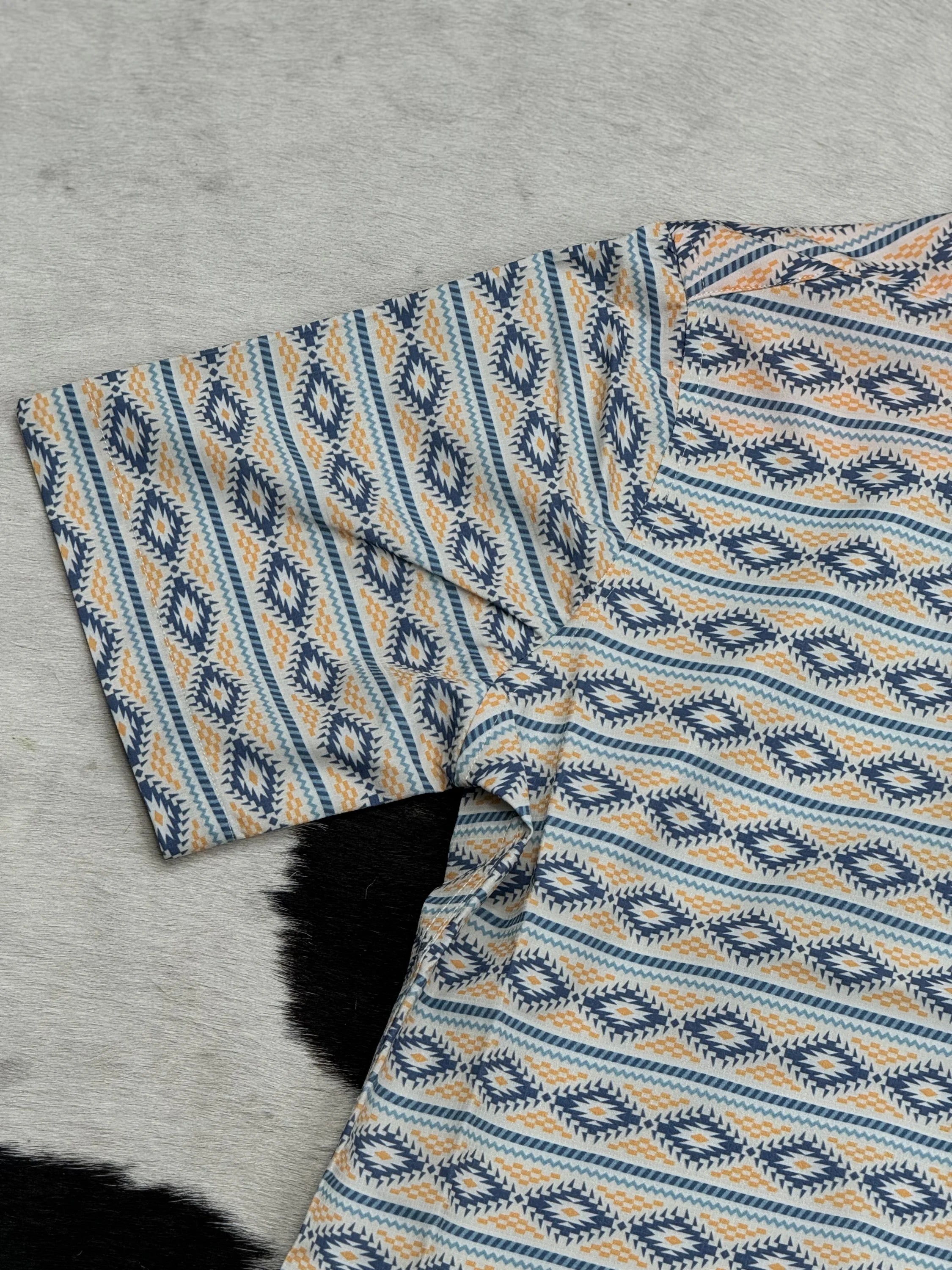 Blue Aztec Short Sleeve Shirt Teal Ropa Hombres