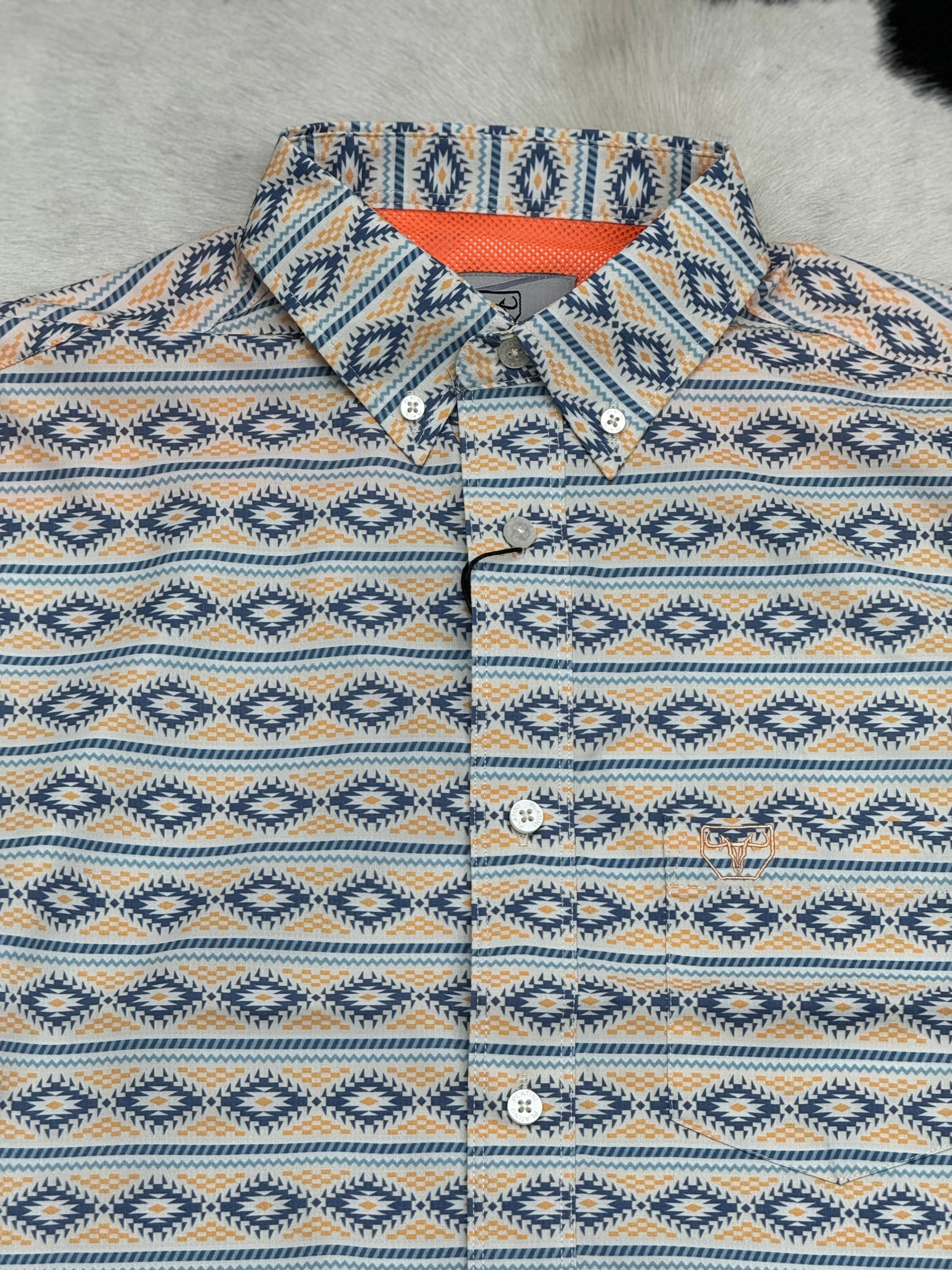 Blue Aztec Short Sleeve Shirt Teal Ropa Hombres