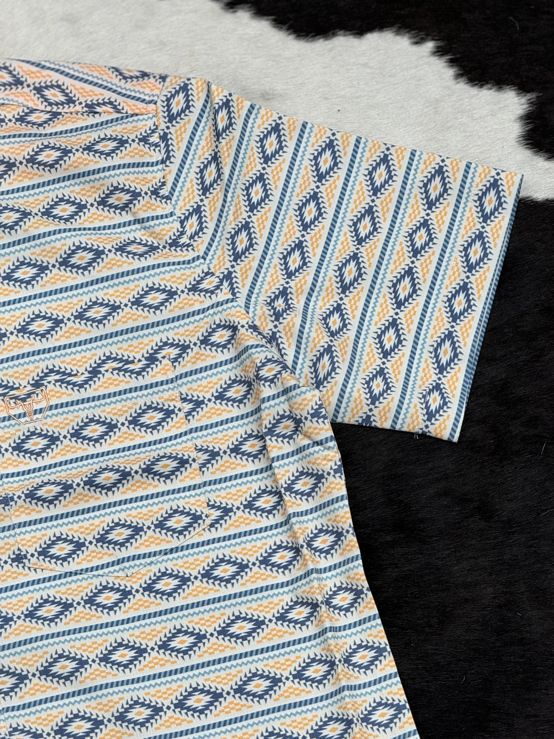 Blue Aztec Short Sleeve Shirt Teal Ropa Hombres